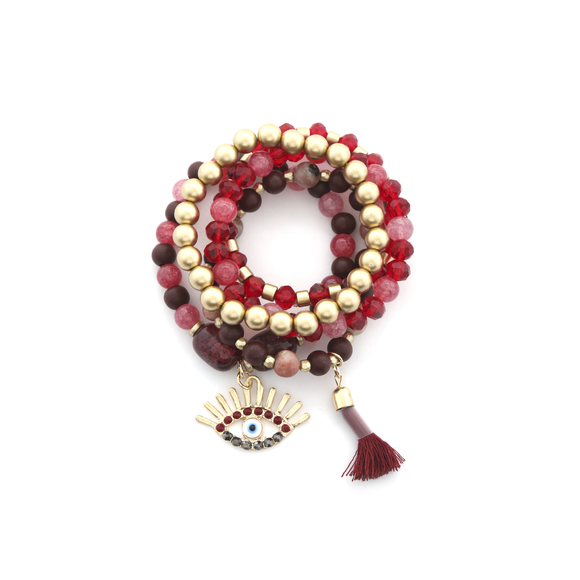 Evil Eye Bead Tassel Bracelet Set - Picture 4 of 9